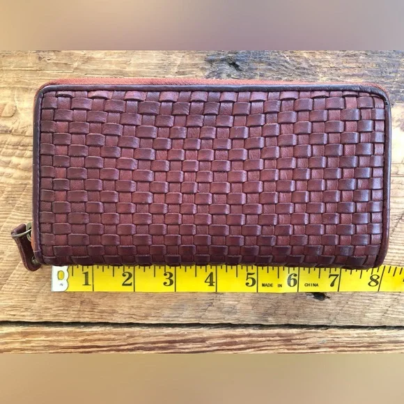 Ashwood Genuine Woven Leather Zip Closure Ladies Wallet Brown - Picture 3 of 16